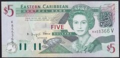 KARAYİPLER 5 DOLAR 2003 ÇİL- KRALİÇE eski kağıt para koleskiyon