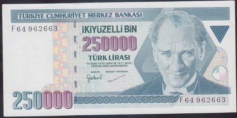7.EMİSYON 3.TERTİP 250000 LİRA F64 962663 ÇİLALTI ÇİL