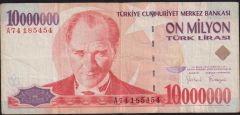 7.Emisyon 10 000 000 Lira A74 185454 Çok Temiz