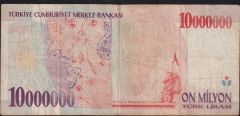 7.Emisyon 10 000 000 Lira A74 185454 Çok Temiz