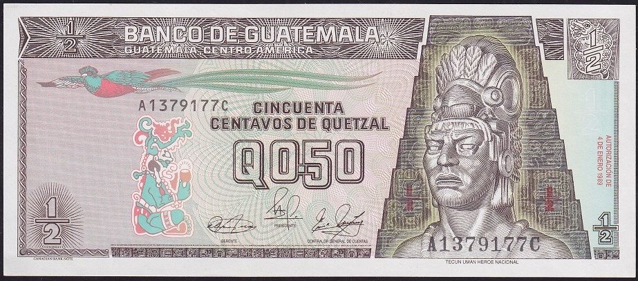 Guatemala 1/2 Quetzal 1989 Çil