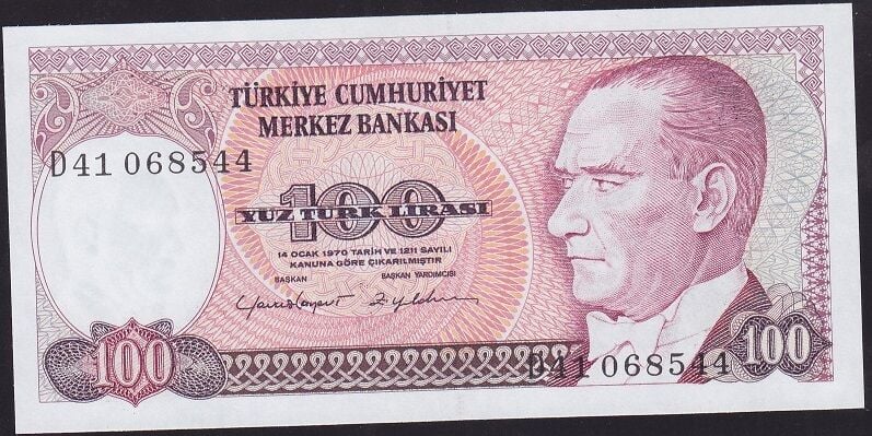 7.Emisyon 2.Tertip 100 Lira D41 068544 Çil