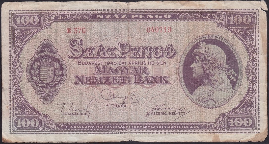 MACARİSTAN 100 PENGO 1945 HALİYLE