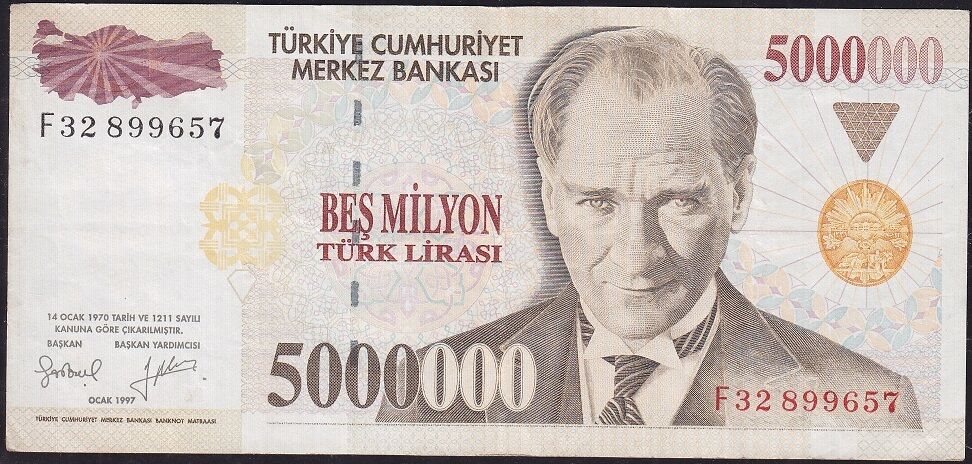 7.Emisyon 5 000 000 Lira F32 899657 Çok Temiz+