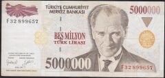 7.Emisyon 5 000 000 Lira F32 899657 Çok Temiz+