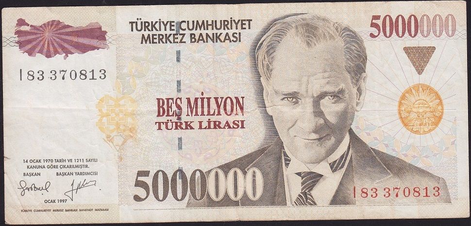 7.Emisyon 5 000 000 Lira I83 370813 Çok Temiz