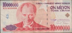 7.Emisyon 10 000 000 Lira A73 850000 Çok Temiz