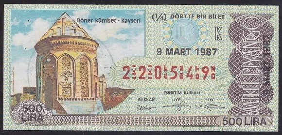 1987 9 MART ÇEYREK BİLET K SERİSİ