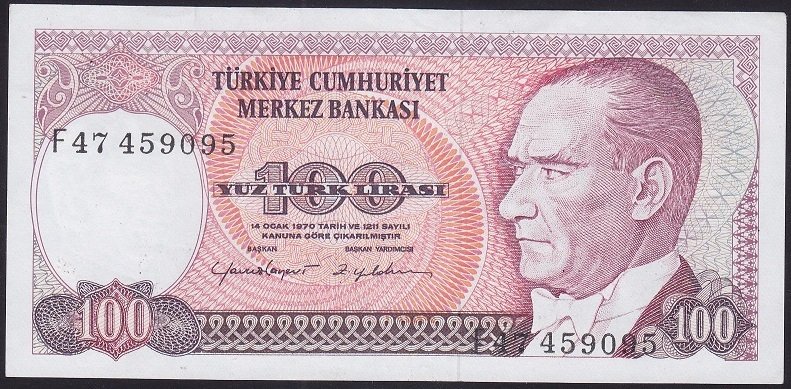 7.EMİSYON 2.TERTİP 100 LİRA F47 459095 ÇÇT +