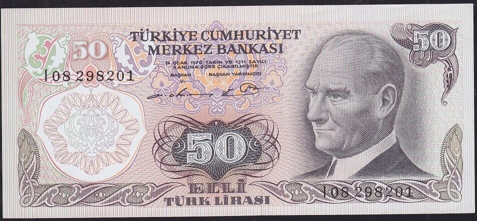 6.Emisyon 1.Tertip 50 Lira I08 298201 Çilaltı Çil