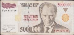 7.Emisyon 5 000 000 Lira F30 377776 Çok Temiz+