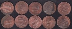 AMERİKA 1 CENT 2000-2000D-2001-2001D-2002D-2003-2004D-2005-2010-2011 YILLARI 10 ADET LOT