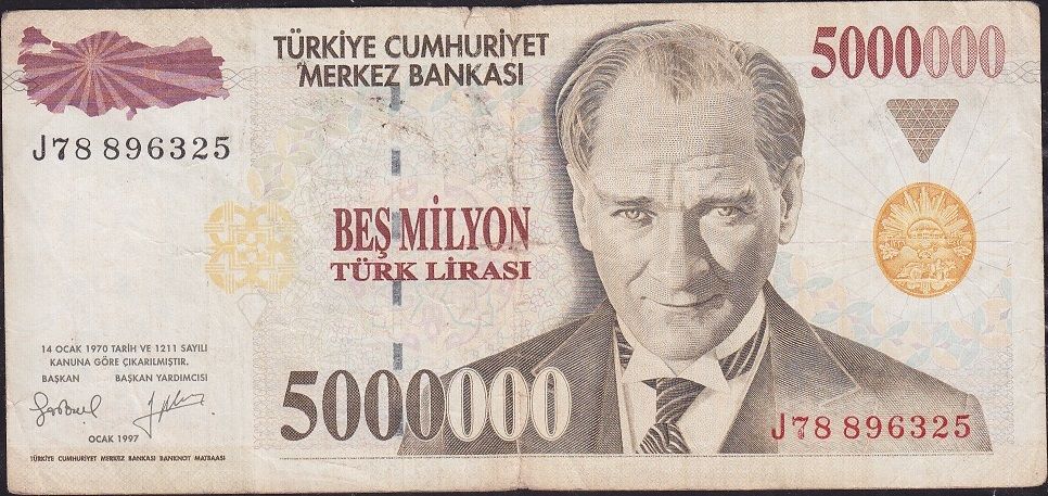 7.Emisyon 5 000 000 Lira J78 896325 Çok Temiz