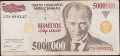 7.Emisyon 5 000 000 Lira J78 896325 Çok Temiz
