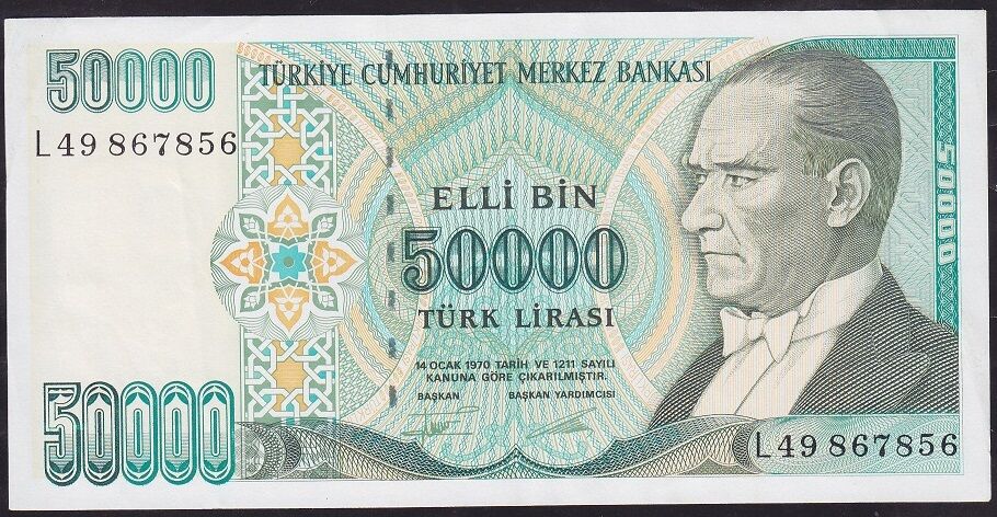 7.Emisyon 2.Tertip 50000 Lira L49 867856 Çok Çok Temiz+