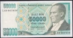 7.Emisyon 2.Tertip 50000 Lira L49 867856 Çok Çok Temiz+