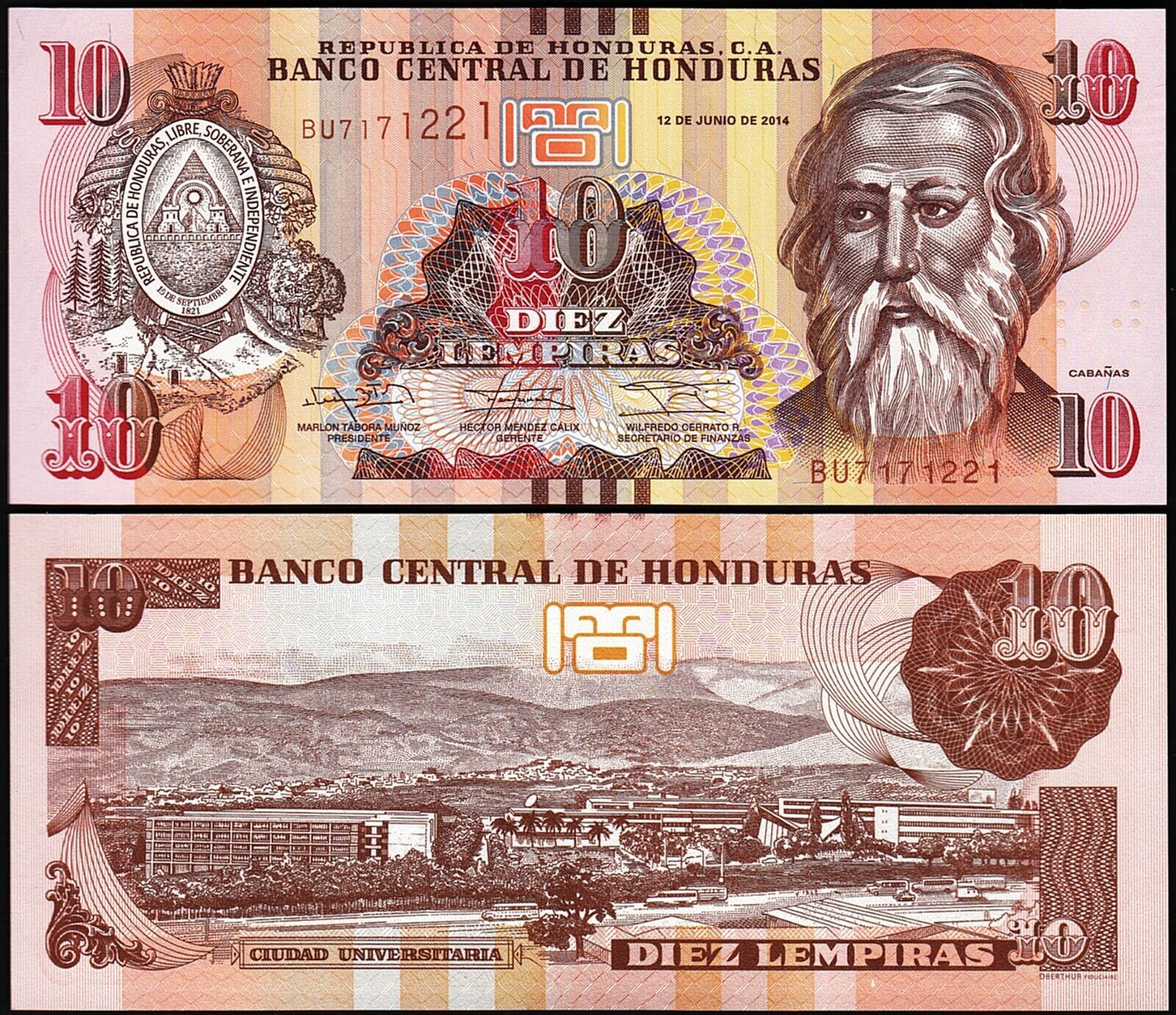 Honduras 10 Lempiras 2014 Çil Pick 99