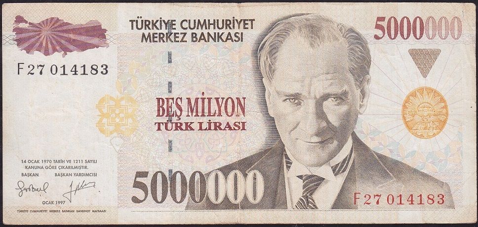 7.Emisyon 5 000 000 Lira F27 014183 Çok Temiz