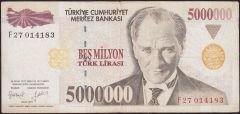 7.Emisyon 5 000 000 Lira F27 014183 Çok Temiz