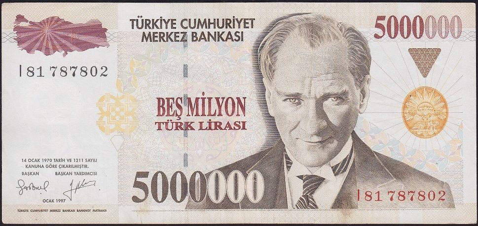 7.Emisyon 5 000 000 Lira I81 787802 Çok Temiz+