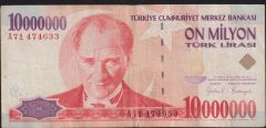 7.Emisyon 10 000 000 Lira A71 474633 Çok Temiz