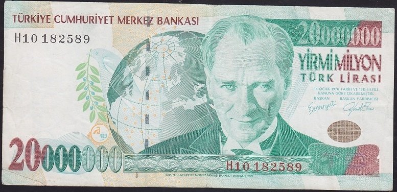 7.EMİSYON 20 000 000 LİRA H10 182589 ÇOK TEMİZ