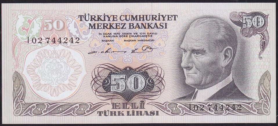 6.Emisyon 1.Tertip 50 Lira I02 744242 Çilaltı Çil