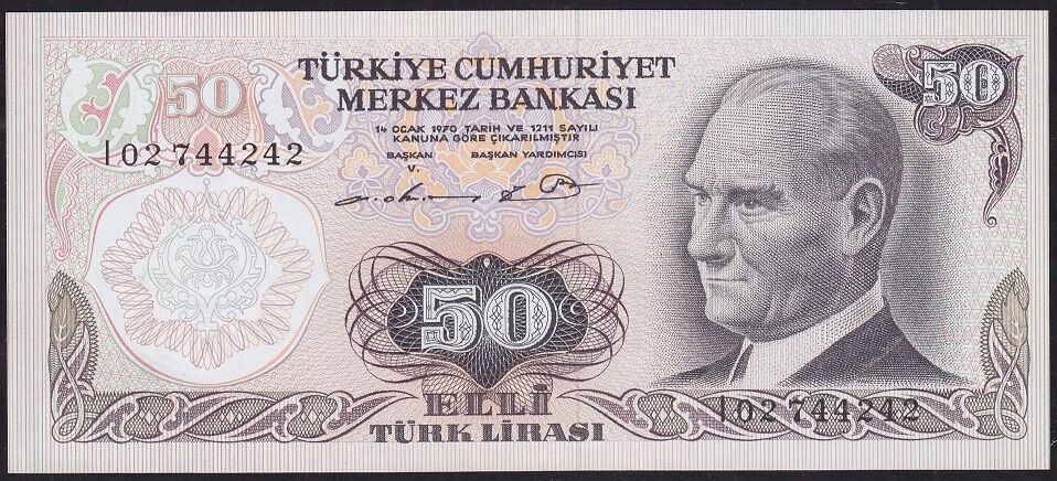 6.Emisyon 1.Tertip 50 Lira I02 744242 Çilaltı Çil