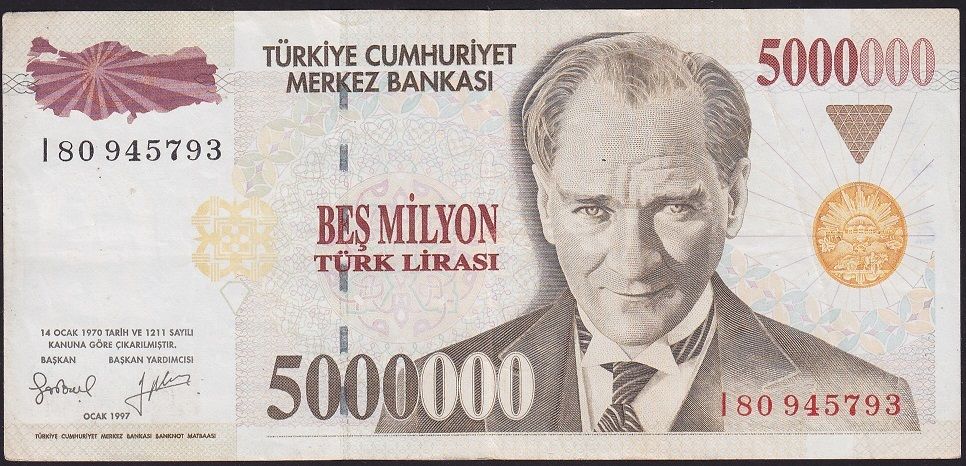 7.Emisyon 5 000 000 Lira I80 945793 Çok Temiz+