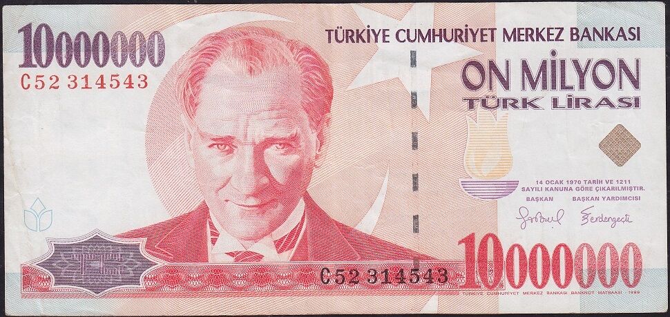 7.Emisyon 10 000 000 Lira C52 314543 Çok Temiz