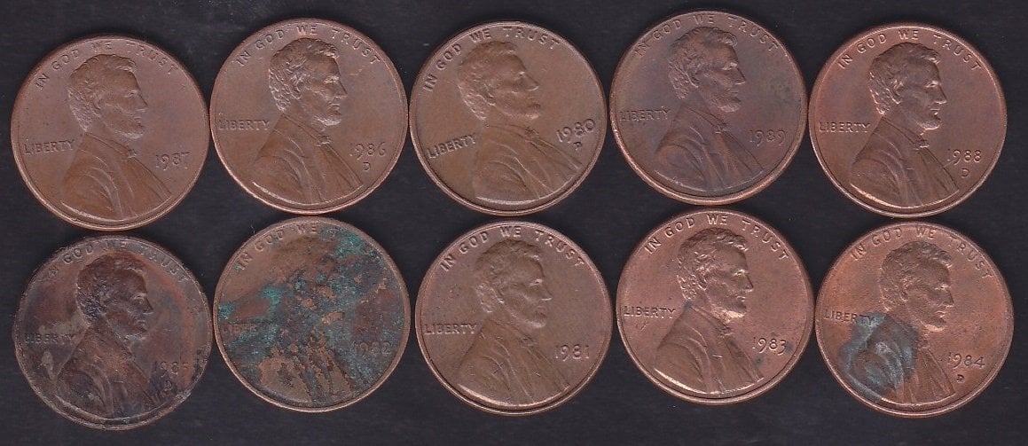 AMERİKA 1 CENT 1980-81-82-83-84-85-86-87-88-89 YILLARI 10 LU LOT