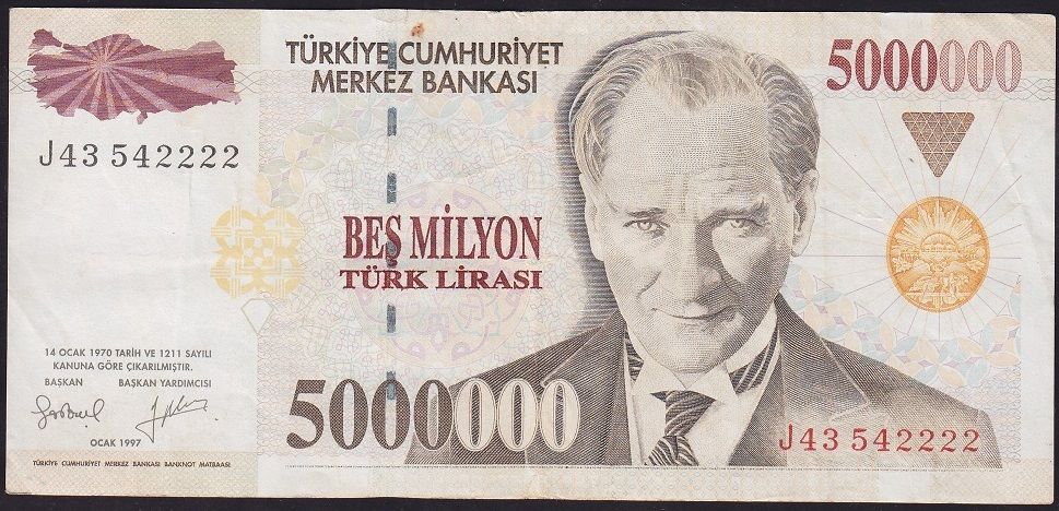 7.Emisyon 5 000 000 Lira J43 542222 Çok Temiz