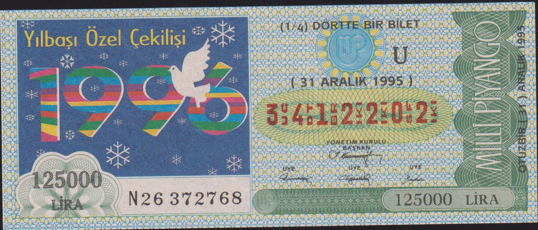 1995 31 Aralık Çeyrek Bilet - U Serisi