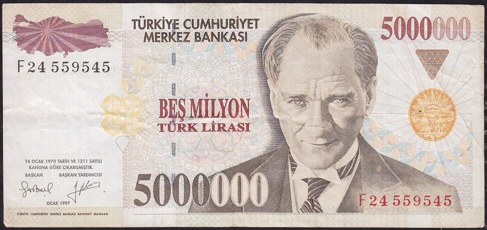 7.Emisyon 5 000 000 Lira F24 559545 Çok Temiz+