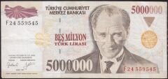 7.Emisyon 5 000 000 Lira F24 559545 Çok Temiz+
