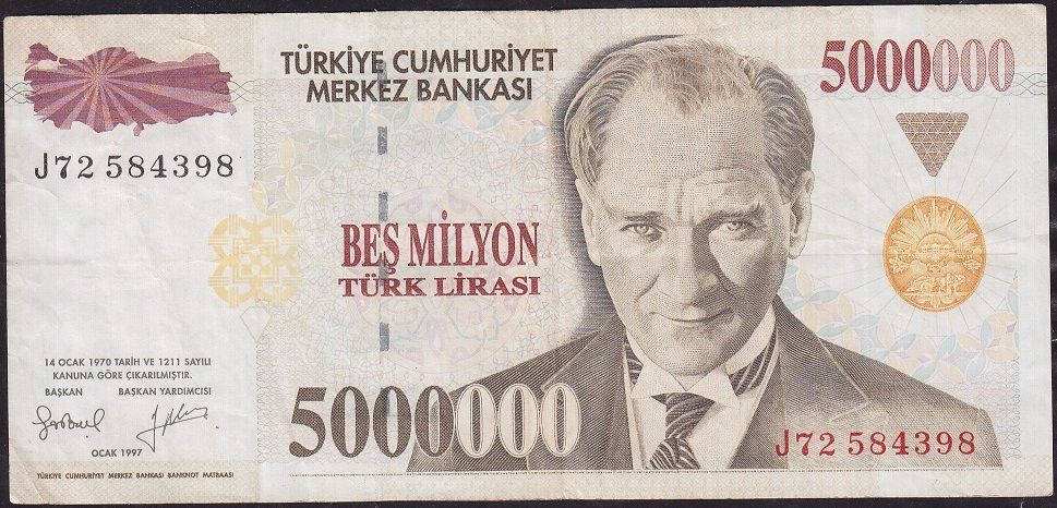 7.Emisyon 5 000 000 Lira J72 584398 Çok Temiz+