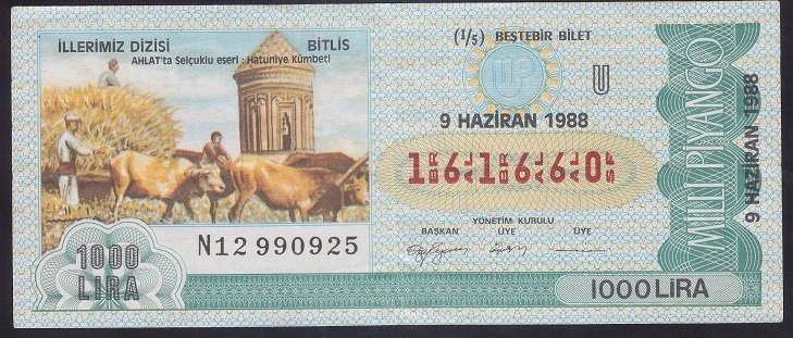 1988 9 HAZİRAN ÇEYREK BİLET U SERİSİ