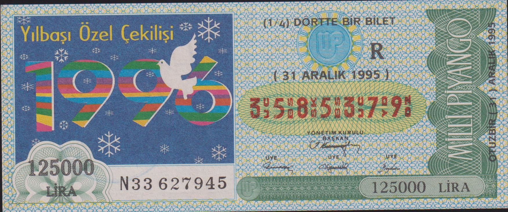 1995 31 Aralık Çeyrek Bilet - R Serisi