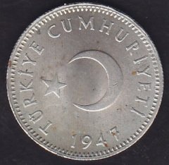 1947 Yılı 1 Lira Çilaltı Çil Gümüş