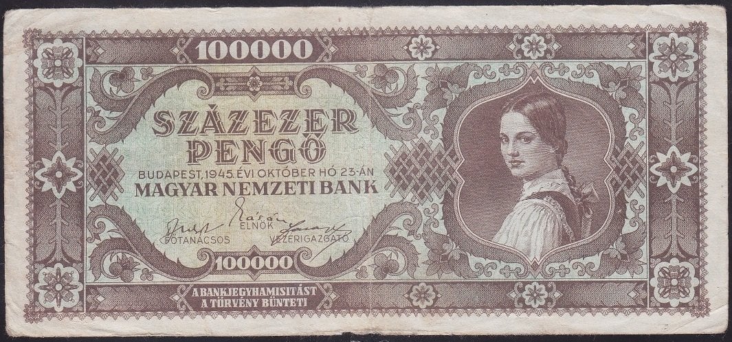 MACARİSTAN 100000 PENGO 1945  TEMİZ