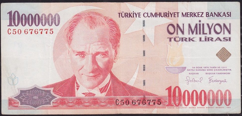 7.Emisyon 10 000 000 Lira C50 676775 Çok Temiz
