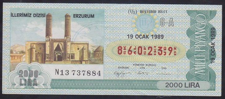 1989 19 OCAK ÇEYREK BİLET G - A  SERİSİ