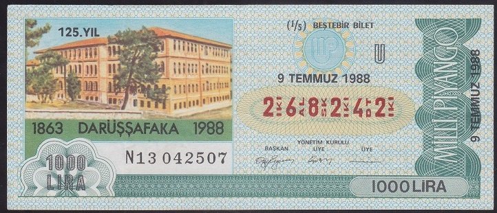 1988 9 TEMMUZ ÇEYREK BİLET U SERİSİ