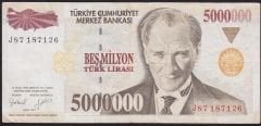 7.Emisyon 5 000 000 Lira J87 187126 Çok Temiz+