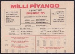 1985 9 ŞUBAT PİYANGO LİSTESİ
