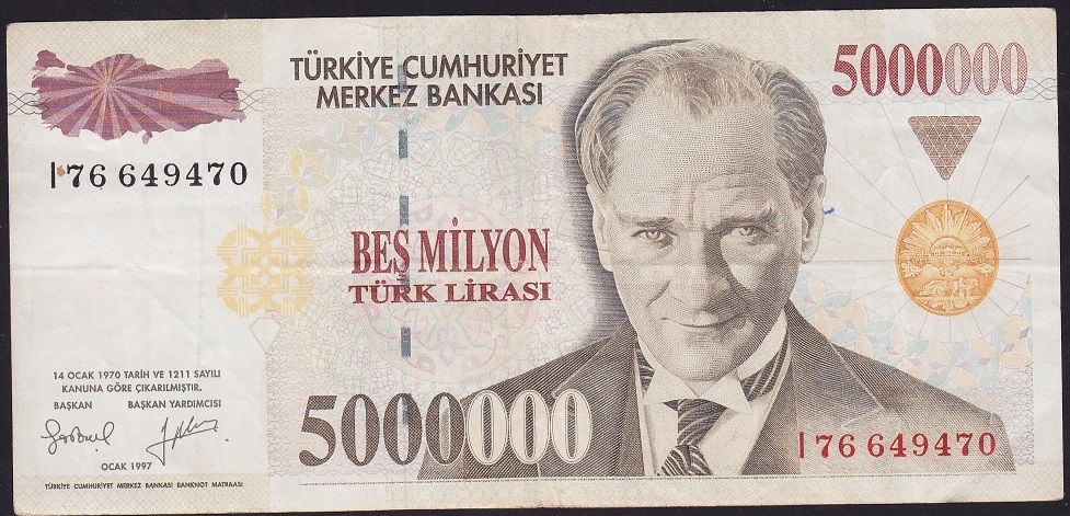 7.Emisyon 5 000 000 Lira I76 649470 Çok Temiz+