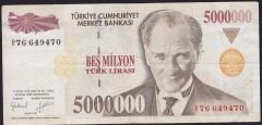 7.Emisyon 5 000 000 Lira I76 649470 Çok Temiz+