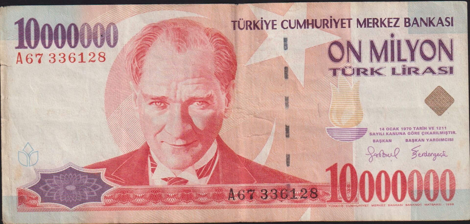 7.Emisyon 10 000 000 Lira A67 336128 Çok Temiz