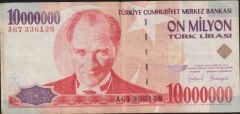 7.Emisyon 10 000 000 Lira A67 336128 Çok Temiz