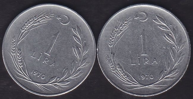 1970 Yılı 1 Lira (Ters Düz Takım)